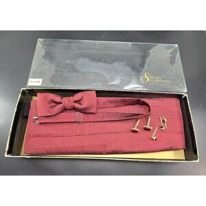 Vintage Santana Formal Set Silk Bow Tie Cummerbund Cufflinks Tuxedo CM2085